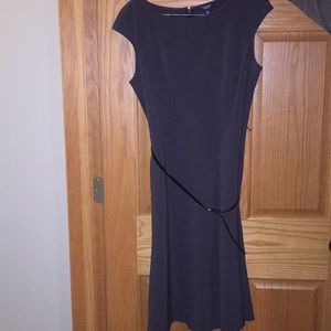 Grey cap sleeve dress with belt